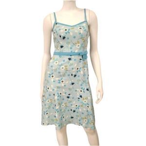 LOFT Linen Blend Blue Floral Summer Sun Dress 4P